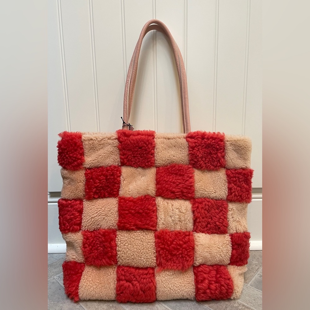 Shearling Tote Bag ~ fuzzy fur checker print